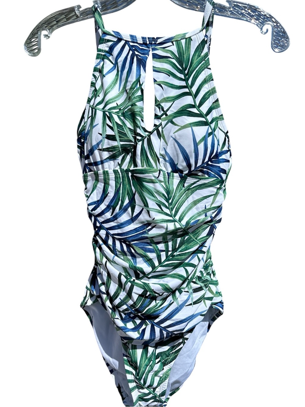 ELLEN TRACY Green & Blue Palm Leaf Print One-Piece Swim Size 6 NWOT